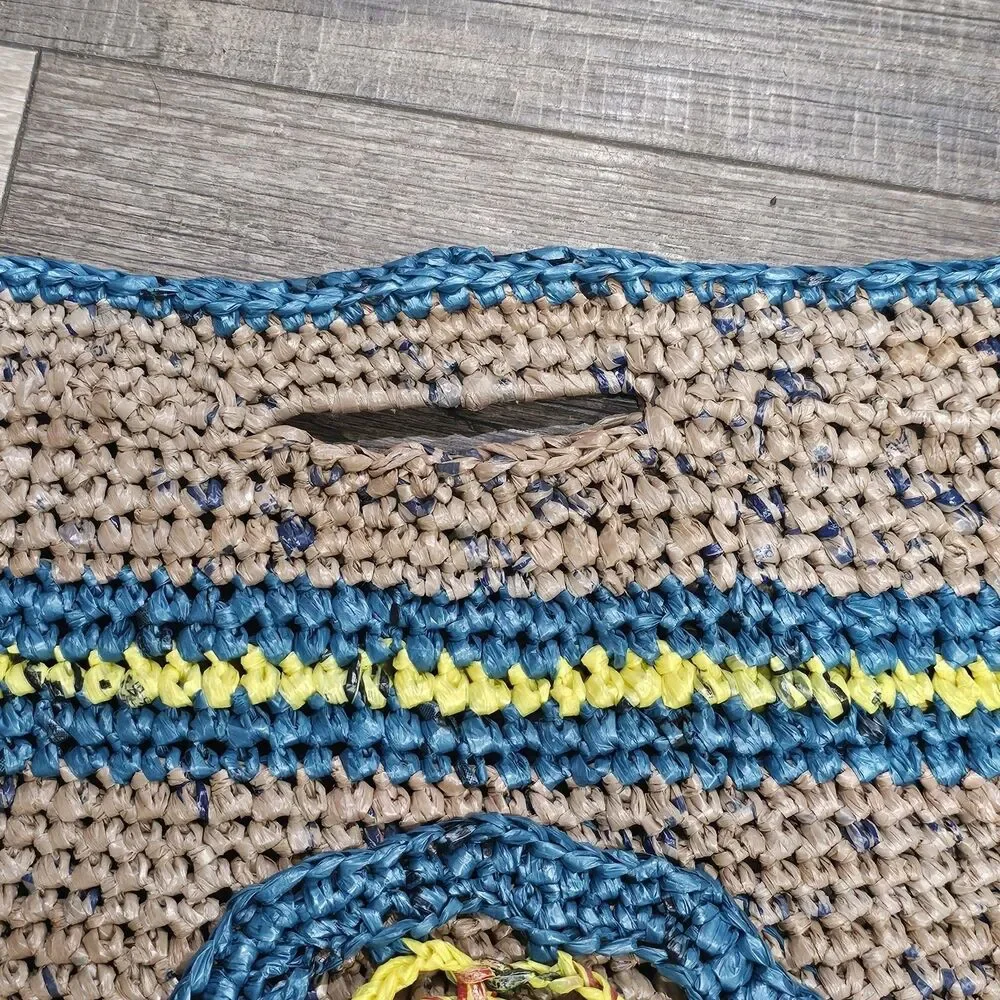 Large Plarn Woven Tote Bag Handmade Unique EccoFriendly Beach Bag
